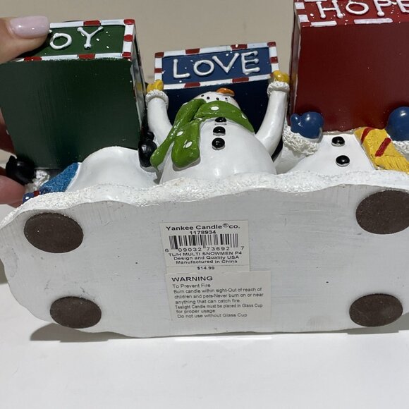 YANKEE CANDLE Multi Snowmen Tea Light Holiday Christmas Joy Love Hope Retired - Picture 7 of 11